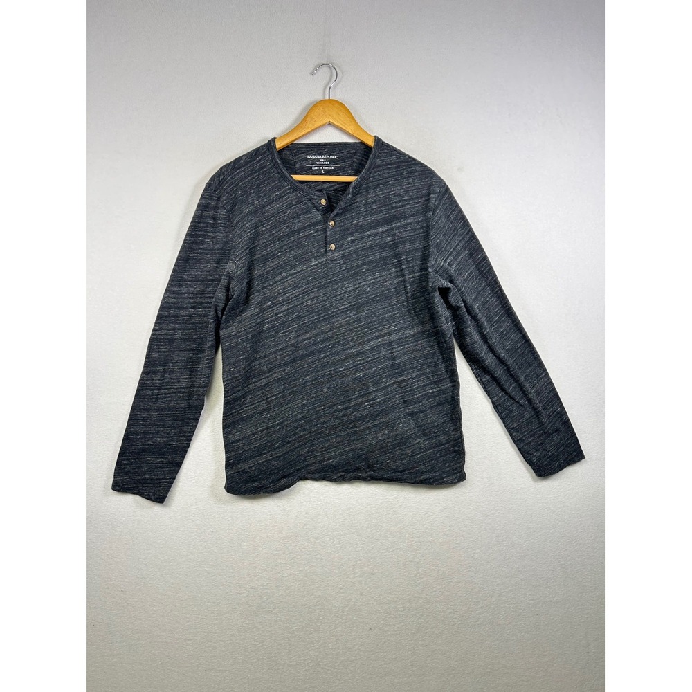 Banana Republic Henley Men Large Charcoal Gray Long Sleeve Cotton Vintage Shirt